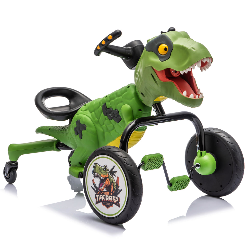 Dinosaur Pedal Drift Car for Kids 3-6, Water Spray, LED Lights, Music & Roaring Sounds, PP+EVA Wheels, Human-Powered Ride-On Toy, Up to 66 lbs, Interactive Dino Ride