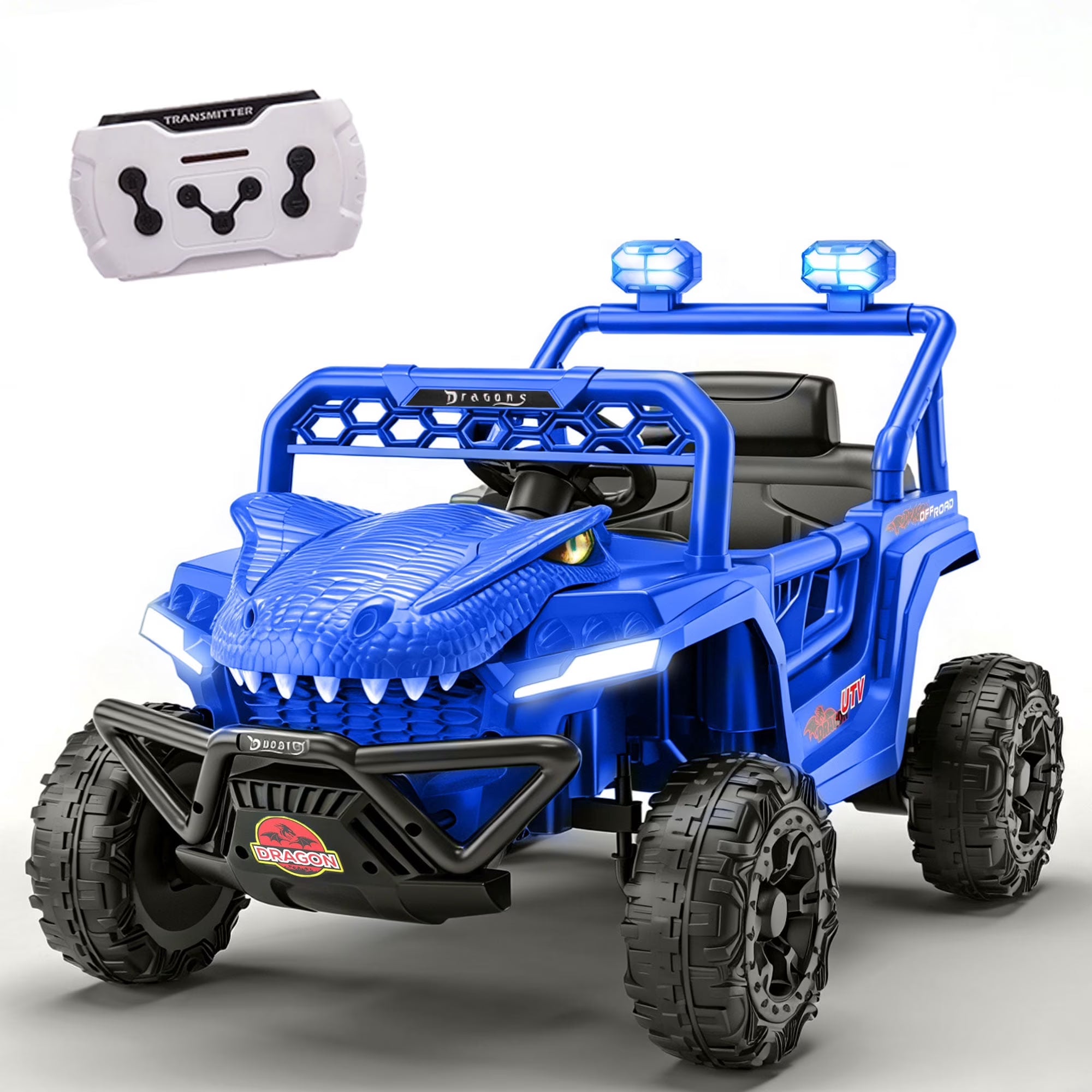 12V Powered Ride on Cars for Kids, Dinosaur Electric Ride on Toys with Remote Control, 4 Wheels Suspension Toy Car with Bluetooth, Music, LED Light, Kids Electric Cars for Boys Girls Around 3, Khaki