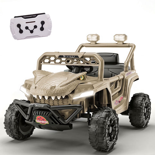 12V Dinosaur Ride on Car for Toddlers Ages 2-4, Kids Electric Ride on Toy with Remote Control, 2.49-3.11 MPH, Dual 35W Motors, Bluetooth, USB, LED, 4 Wheel Suspension Electric Cars for Kids, Green