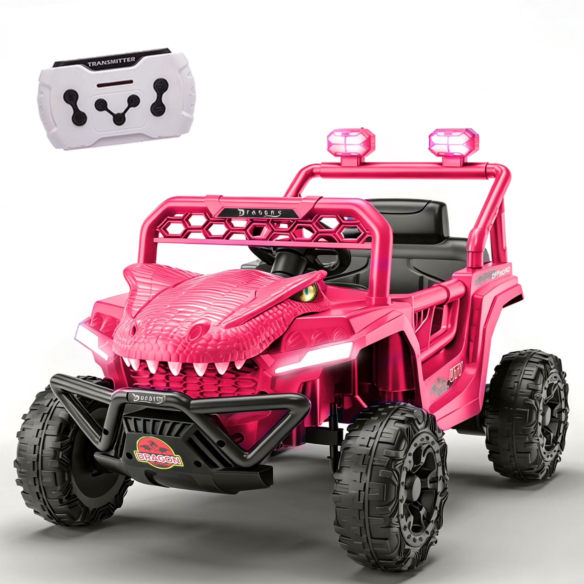 12V Powered Ride on Cars for Kids, Dinosaur Electric Ride on Toys with Remote Control, 4 Wheels Suspension Toy Car with Bluetooth, Music, LED Light, Kids Electric Cars for Boys Girls Around 3, Khaki