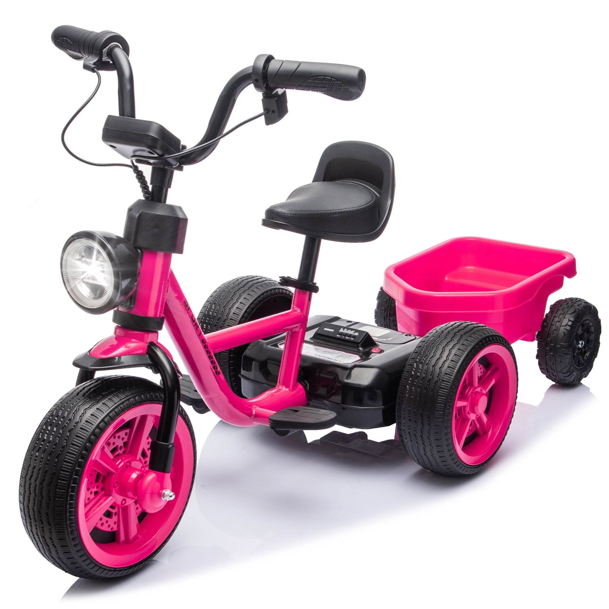 Toddler Tricycle with Wagon, Pedal Powered Ride On Tractor Toy with Light for Boys and Girls