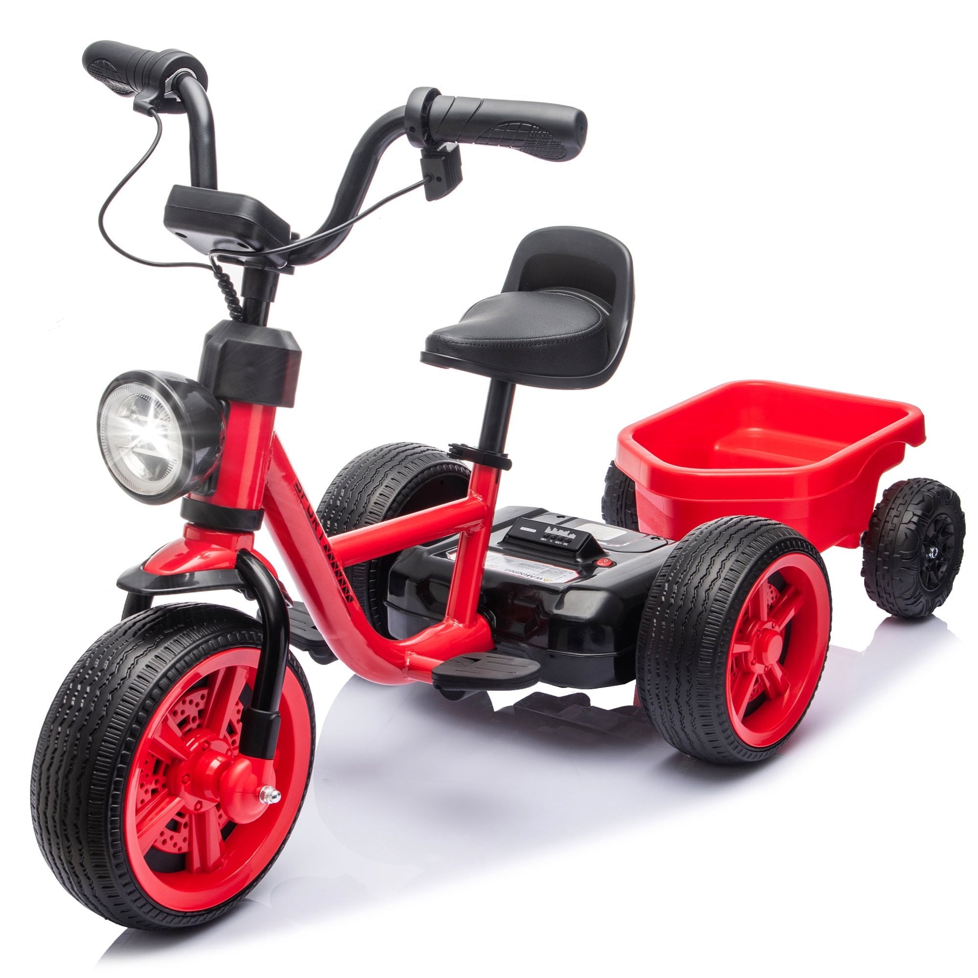 Toddler Tricycle with Wagon, Pedal Powered Ride On Tractor Toy with Light for Boys and Girls