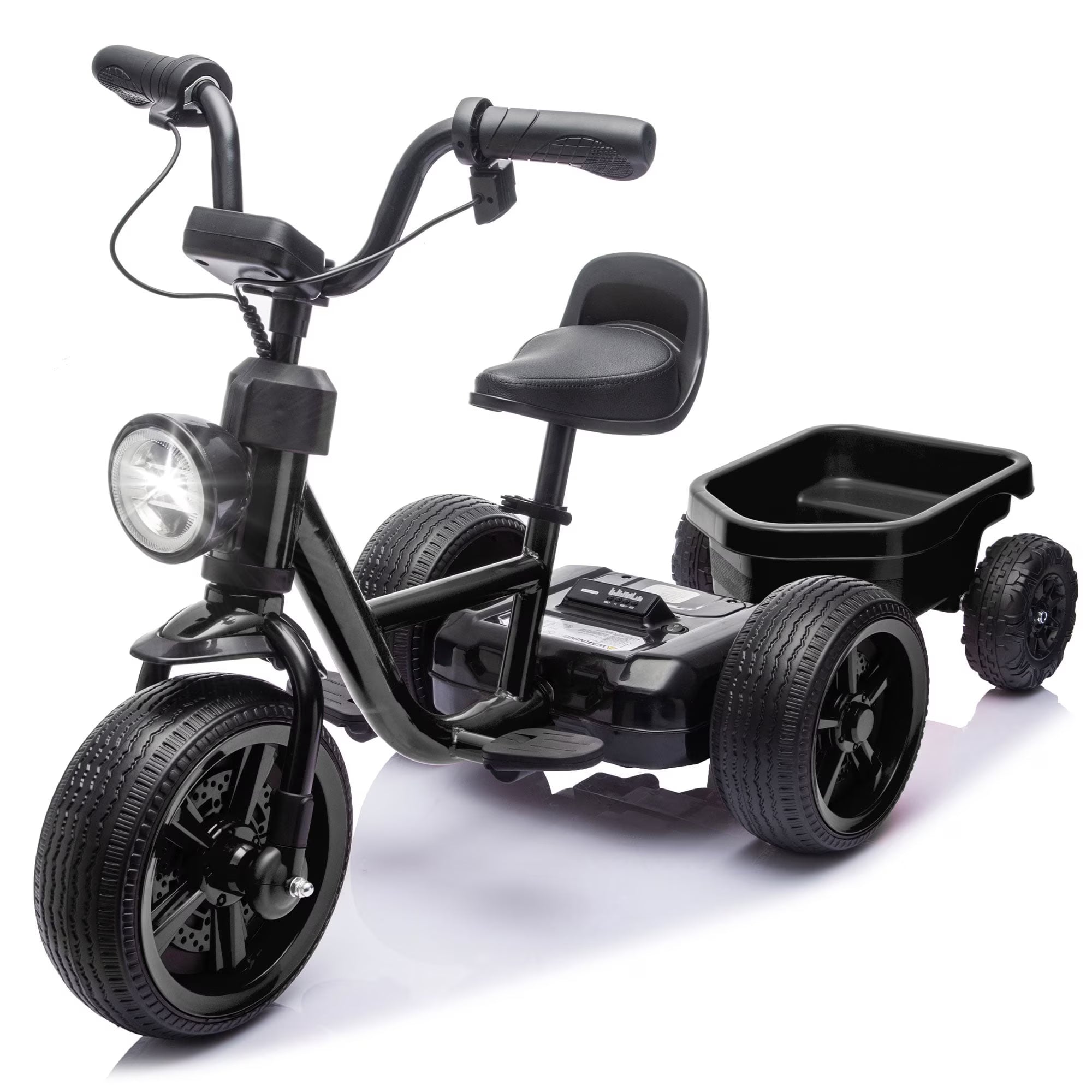 Toddler Tricycle with Wagon, Pedal Powered Ride On Tractor Toy with Light for Boys and Girls
