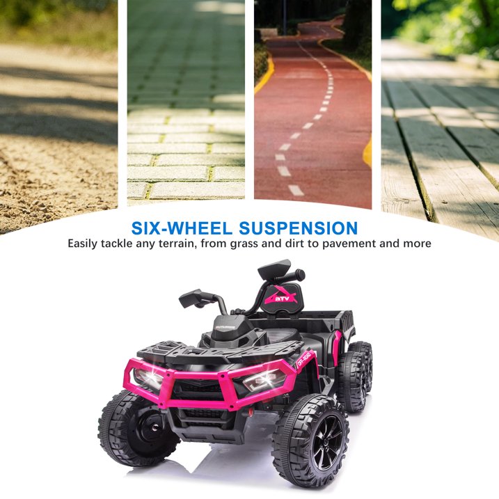 24V 6 Wheel Kids Ride On Cars with Bluetooth Music, Remote Control, Rear Cargo Bed, LED Lights, Dual Motors – Outdoor Electric Ride On Vehicle for Kids Ages 3-8, Pink