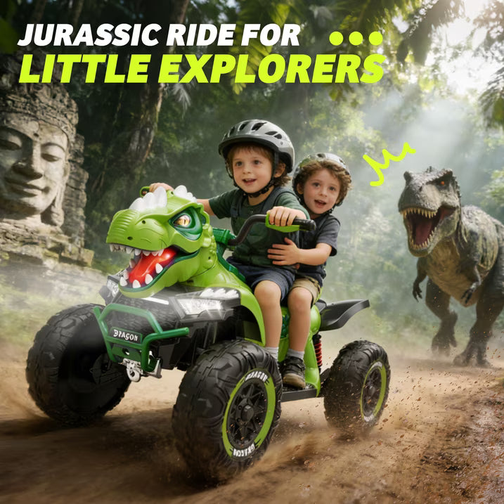 24V Dinosaur Kids Ride On Car, 2 Seater Power Ride On Toy for Kids with Remote Control, Bluetooth, USB, 4-Wheel Suspension, Dinosaur Electric Toy Car for Boys and Girls Ages 3-8