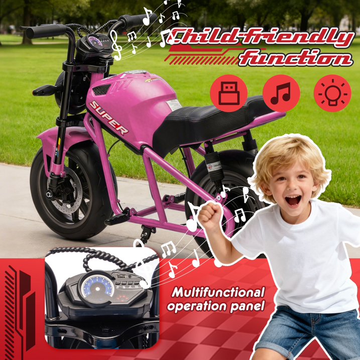 24V 300W Kids Ride On Toy for Big Kids 6+, Electric Powered Ride On with 14” EVA Wheels, Dual Suspension, Twist Throttle, Lights & Music, Top Speed 11.18 MPH