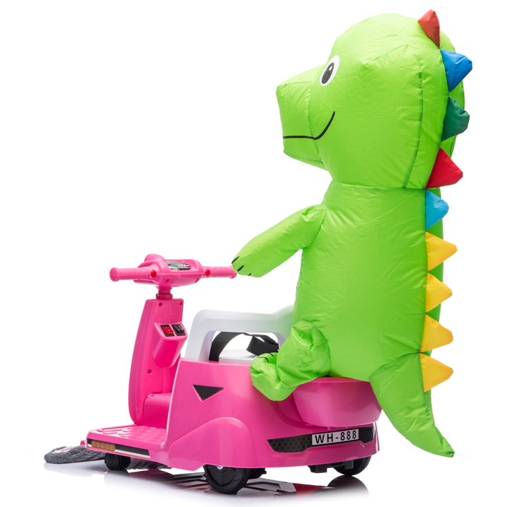 12V Power Ride On Toy with Remote Control, 360° Spin Scooter Ride On Cars for Kid with Bluetooth Music, Indoor Floor Mop & Inflatable Dinosaur, Battery Powered Ride On Cars for Toddlers Age 2-4, Pink