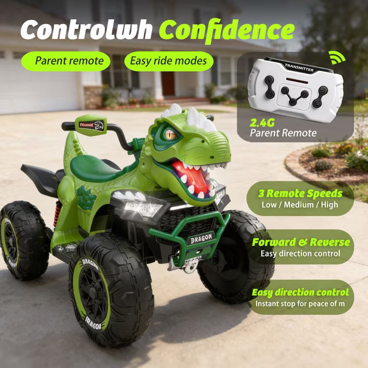 24V Dinosaur Kids Ride On Car, 2 Seater Power Ride On Toy for Kids with Remote Control, Bluetooth, USB, 4-Wheel Suspension, Dinosaur Electric Toy Car for Boys and Girls Ages 3-8