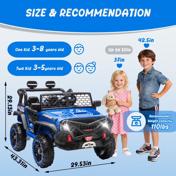 24V 2 Seater Ride on Toys for Kids, Powered Ride on Car with Remote Control, 4 Wheel Suspension, Bluetooth, Music, LED, Dual 200W Motors, Soft Start, Electric Car for Big Kids Girls Boys 3-8, Blue