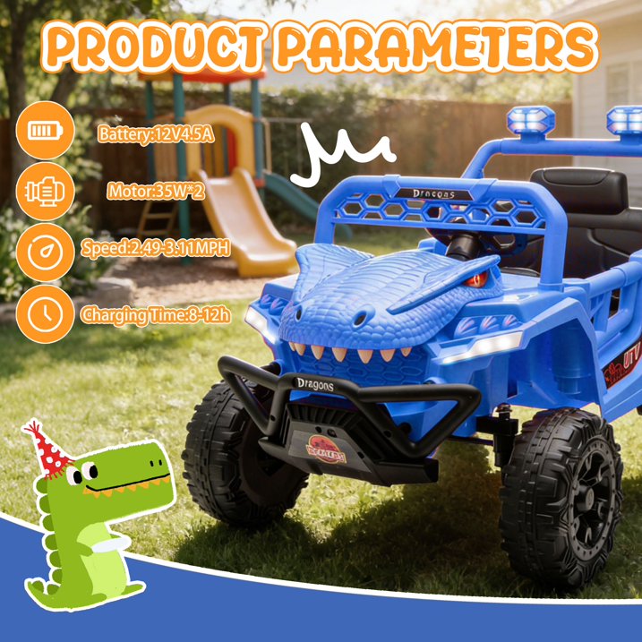 12V Powered Ride on Cars for Kids, Dinosaur Electric Ride on Toys with Remote Control, 4 Wheels Suspension Toy Car with Bluetooth, Music, LED Light, Kids Electric Cars for Boys Girls Around 3, Khaki