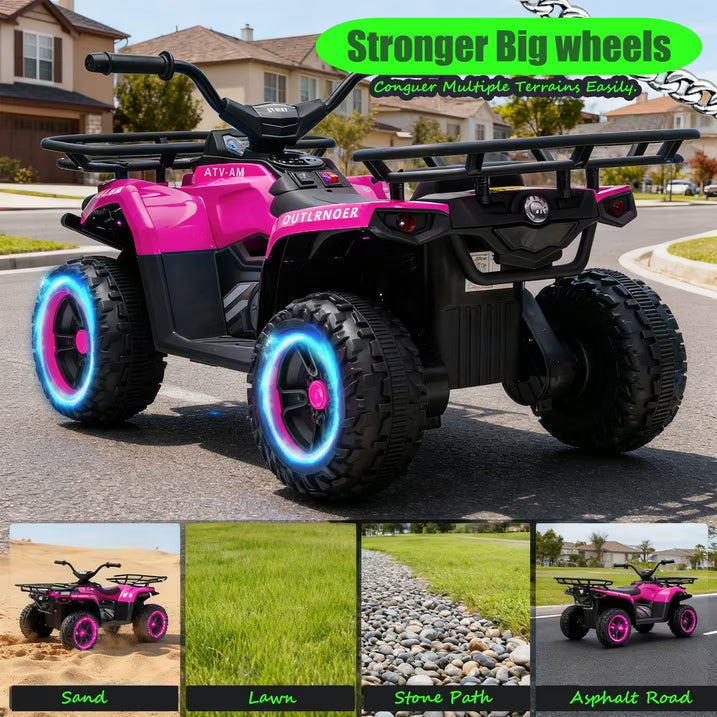 24V Power Kids Ride On Car with 160W Motors, Electric Toy with Front & Rear Storage Racks, LED Headlights, Bluetooth, Battery Display, AntiSlip Tires, Crash Bars, Ride On Toy for Kids Ages 3-5, Pink